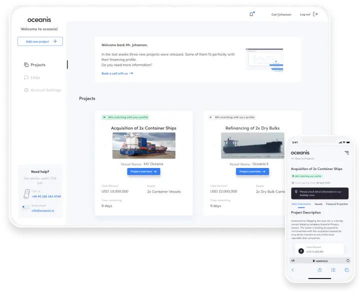 Financier and bank project overview for digital ship finance / Container vessel